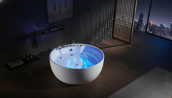 Round Bathtub Whirlpool Tub Relaxation Spa Tubs White 150cm Bubble Massage Jets