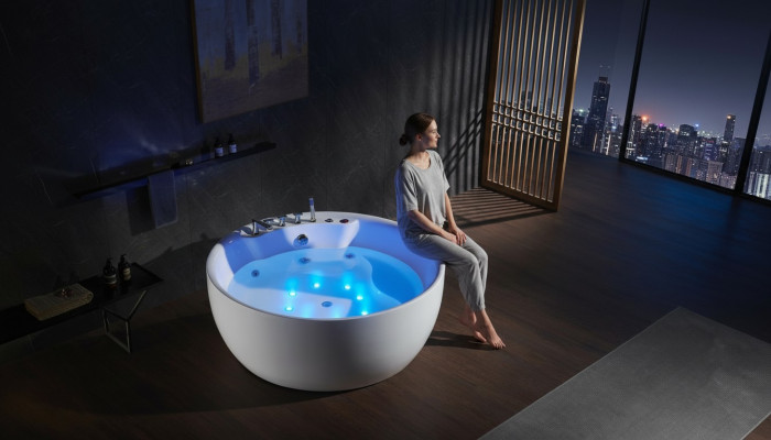 Round Bathtub Whirlpool Tub LED Bubble Tub Massage Design Wellness