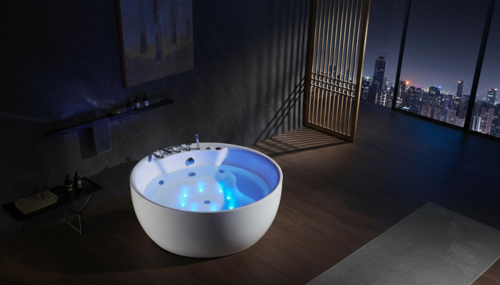 Round Bathtub Whirlpool Tub LED Bubble Tub Massage Design Wellness