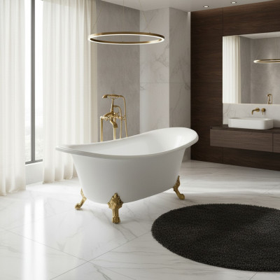 Freestanding bathtub modern gold white oval