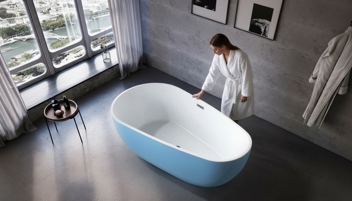 Tub freestanding bathtub contemporary blue oval