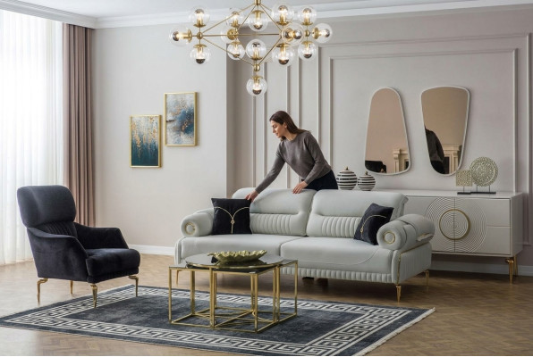 Luxurious Upholstered Sofa Set Designer Three-Seater Noble Single-Seater 2-piece Set