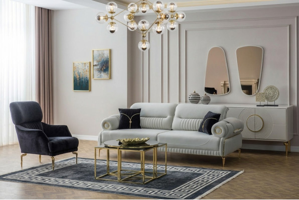 Luxurious Upholstered Sofa Set Designer Three-Seater Noble Single-Seater 2-piece Set