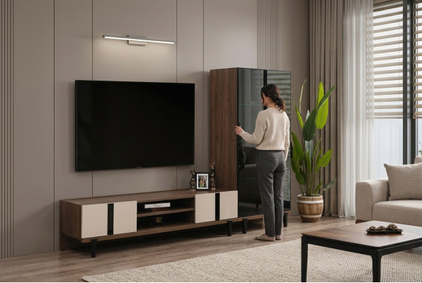 Designer living room suite, elegant TV stand, luxurious lowboard, 2-piece set