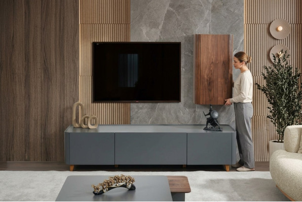 Designer Gray Sideboard Luxurious Living Room TV Stand Lowboard