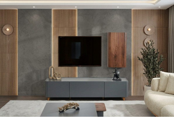 Designer Gray Sideboard Luxurious Living Room TV Stand Lowboard