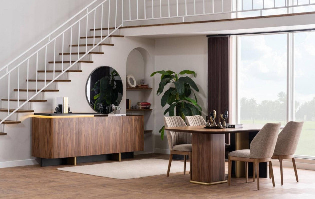 Dining room set dining group dining table chairs wood 8-piece brown sideboard