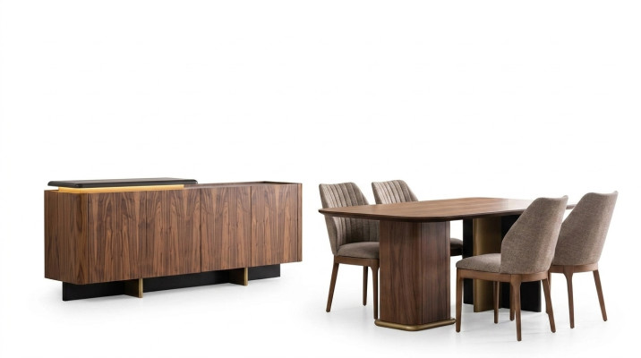 Dining room set dining group dining table chairs wood 8-piece brown sideboard