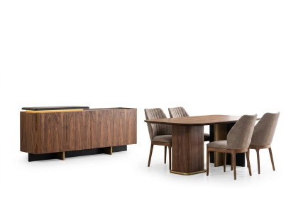 Dining room set dining group dining table chairs wood 8-piece brown sideboard