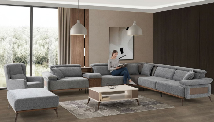 Sectional L-shaped fabric sofa upholstered sofa couch sofa blue modern fabric
