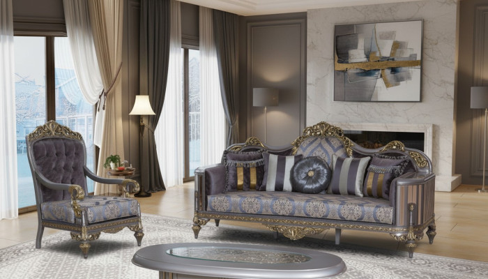 Sofa Chesterfield Set Lilac Coffee Table Designer Group 3-piece Living Room
