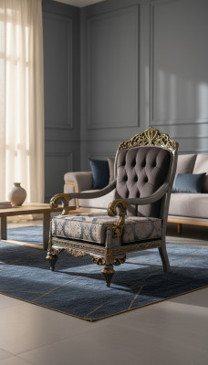 Elegant classic armchair with decorative patterns in Chesterfield design.