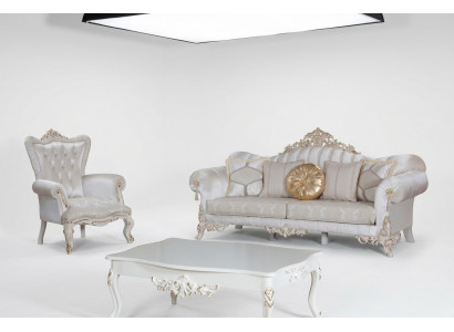 Luxurious sofa set for the living room in classic style in the color white