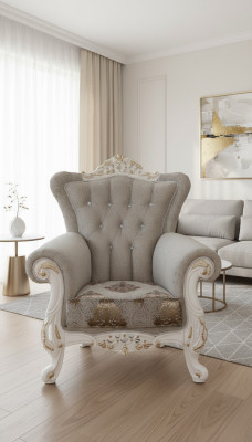 Beautiful armchair in classic style for the living room with shiny patterns