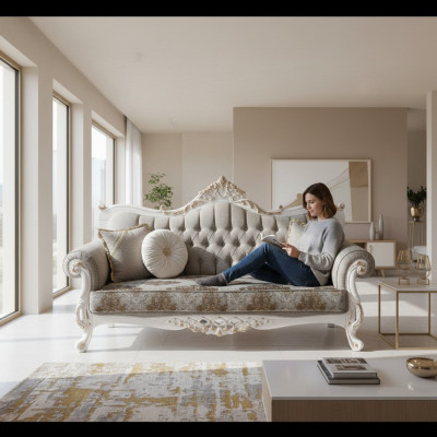Classic sofa with Chesterfield design for the living area Gray living area