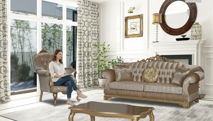 Design Chesterfield 3+1 Seat Coffee Table Textile Couch Armchair Upholstered Sofa Sofas