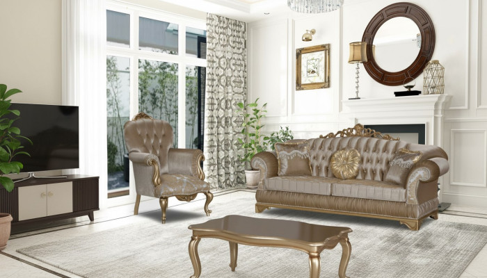 Design Chesterfield 3+1 Seat Coffee Table Textile Couch Armchair Upholstered Sofa Sofas