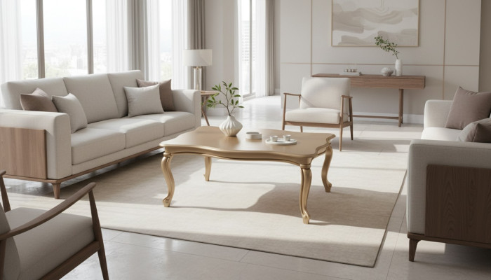 Golden coffee table side table luxury wood design modern