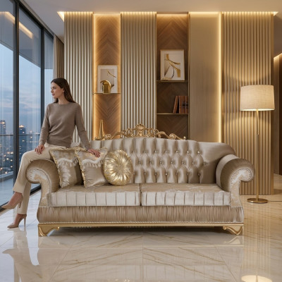 Comfortable sofa in a classic style with unique design and decoration