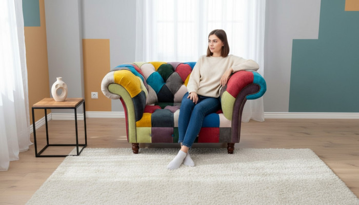 Armchair Design Chesterfield Lounge Multicolored Sofa Single Seater 130cm New