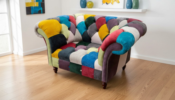 Armchair Design Chesterfield Lounge Multicolored Sofa Single Seater 130cm New