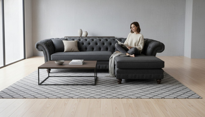 Chesterfield sectional sofa L-shape fabric design couch seating sofa textile corner new
