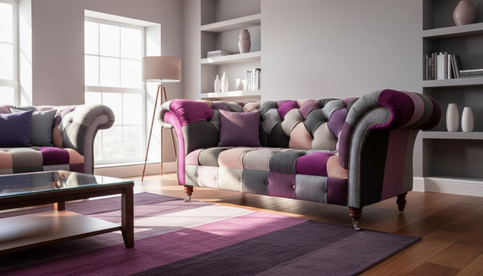 Chesterfield Fabric Sofa Couch Upholstery Design 2-Seater Textile Sofa Gray
