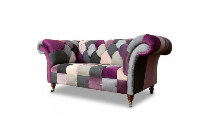 Chesterfield Fabric Sofa Couch Upholstery Design 2-Seater Textile Sofa Gray