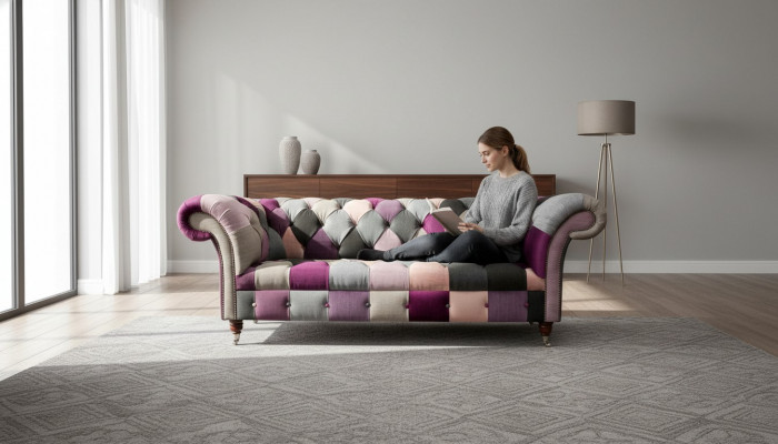 Chesterfield Design Upholstery Luxury Seat Sofa Couch Green Textile 3-Seater