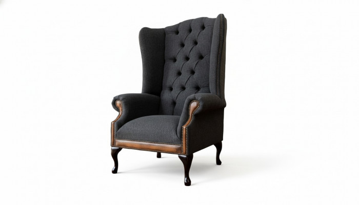 Chesterfield Armchair Gray Living Room Classic Fabric Wingback Chair Furniture