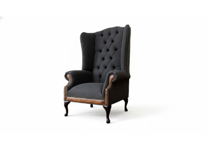 Chesterfield Armchair Gray Living Room Classic Fabric Wingback Chair Furniture