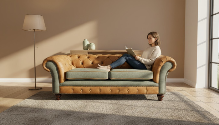 Sofa 3 Seater Design Upholstered Couch Leather Relax Chesterfield Three-Seater