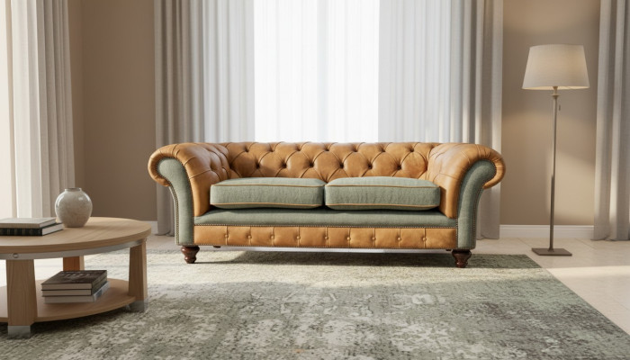 Sofa 3 Seater Design Upholstered Couch Leather Relax Chesterfield Three-Seater