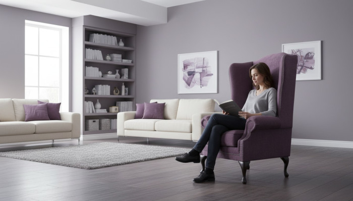Chesterfield Armchair Fabric Lounge Club Purple Luxury Wingback Chair