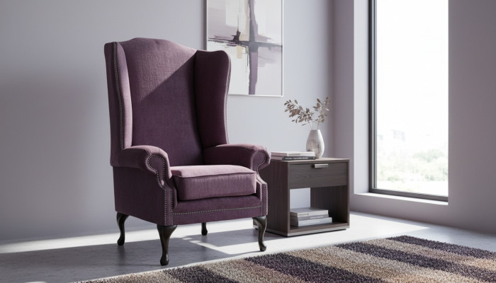 Chesterfield Armchair Fabric Lounge Club Purple Luxury Wingback Chair