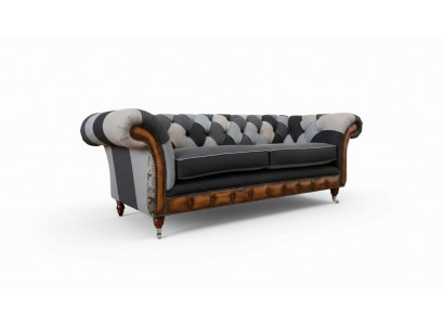 Design upholstered sofa 3-seater couch luxury classic textile Chesterfield