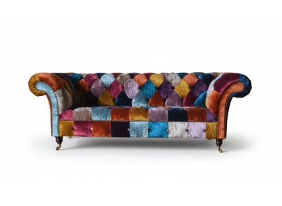 Chesterfield Textile Sofa Couch Upholstered Sofas Luxury Fabric 3-Seater Design