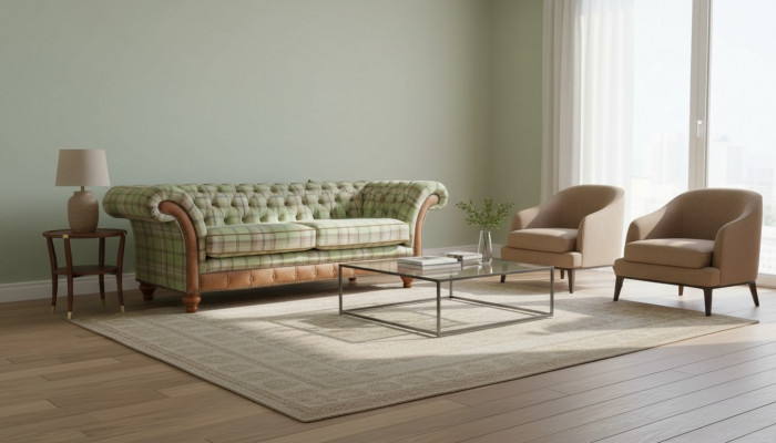 Luxurious designer sofa in Chesterfield design with three seats.