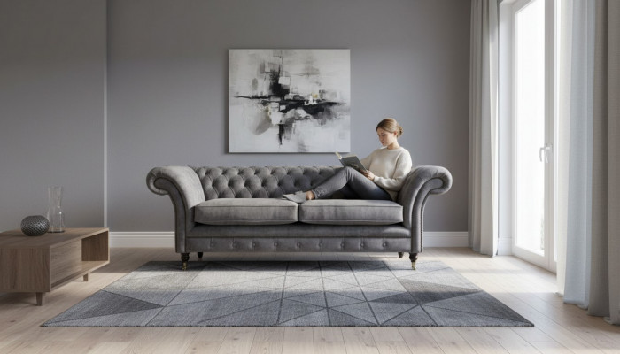 Design Upholstered Sofa 3 Seater Couch Luxury Classic Textile Chesterfield