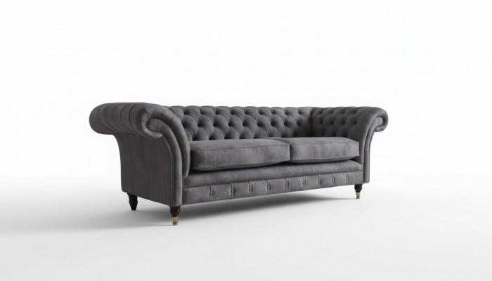 Design Upholstered Sofa 3 Seater Couch Luxury Classic Textile Chesterfield