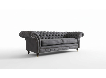Design Upholstered Sofa 3 Seater Couch Luxury Classic Textile Chesterfield