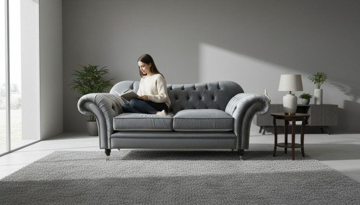 Chesterfield Sofa 2-Seater Upholstery Designer Couches Sofas Gray New