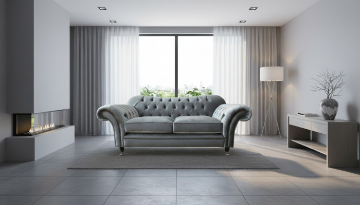 Chesterfield Sofa 2-Seater Upholstery Designer Couches Sofas Gray New