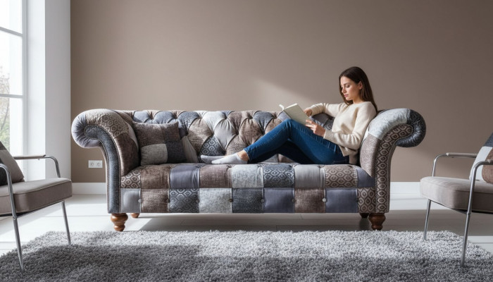 Three-seater sofa seat cushion Chesterfield fabric couch modern furniture new