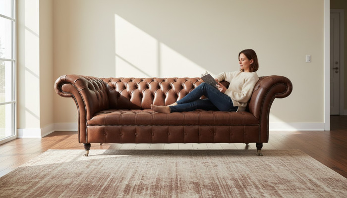 Chesterfield Sofa Three-Seater Vintage Couches Big XXL Brown Textile Leather