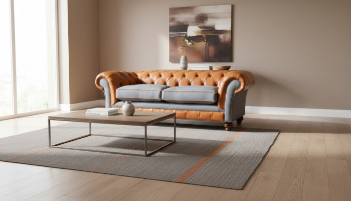 Luxurious faux leather sofa in Chesterfield 3-seater sofa design with three seats
