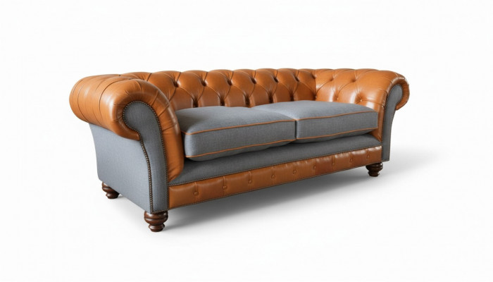 Luxurious faux leather sofa in Chesterfield 3-seater sofa design with three seats