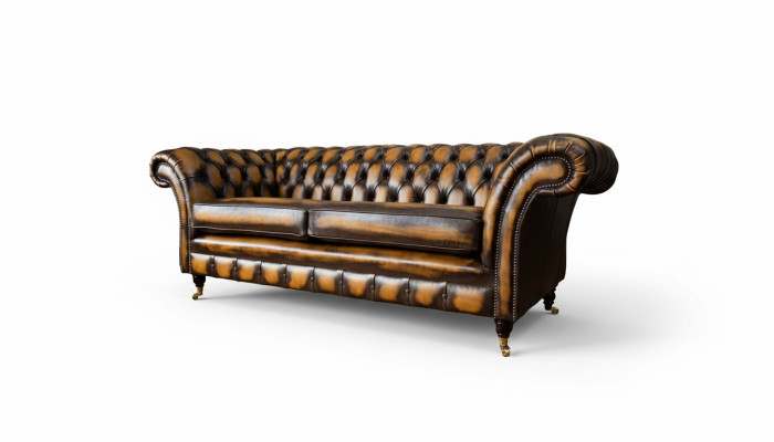 Brown sofa 3-seater couch design Chesterfield upholstery seat leather new