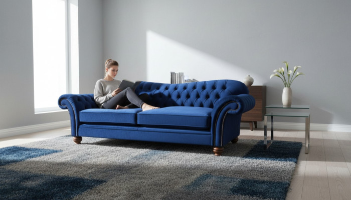 Three-seater sofa 3-seater sofas blue fabric living room luxury seating XXL big