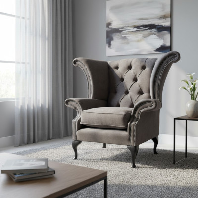 Armchair Wingback Chesterfield Fabric Living Room Polyester Design Gray